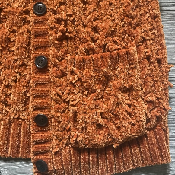 F21 Super Soft Button-Up Caramel Brown Orange Loose Knit Cardigan - Picture 8 of 8